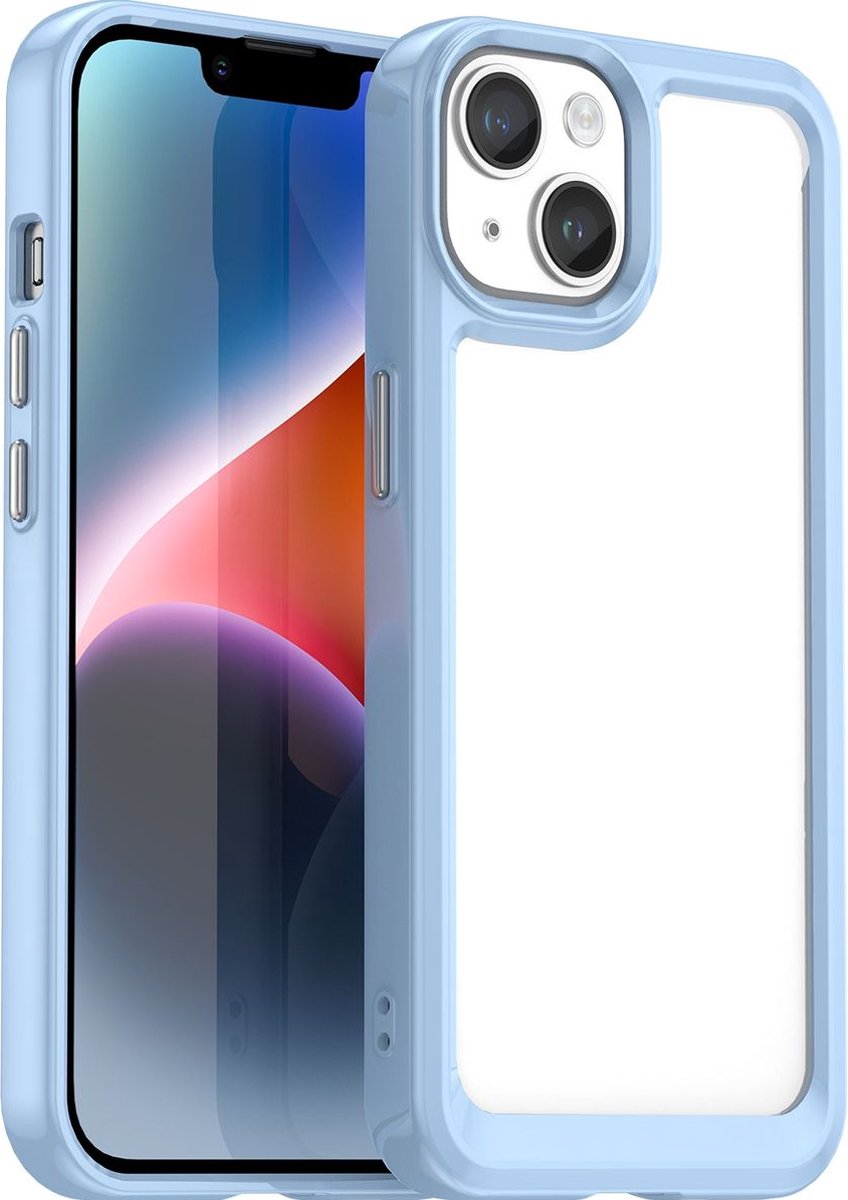 Mobigear Hoesje geschikt voor Apple iPhone 15 Plus Telefoonhoesje Hardcase | Mobigear Crystal Backcover | iPhone 15 Plus Case | Back Cover - Transparant / Blauw
