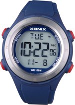 Xonix DBA-005 - Horloge - Digitaal - Unisex - Siliconen band - ABS - Cijfers - Achtergrondverlichting - Datumaanduiding - Alarm - Start-Stop - Chronograaf - Tweede tijdzone - DonkerBlauw - Zilverkleurig - Rood - Waterdicht - 10 ATM