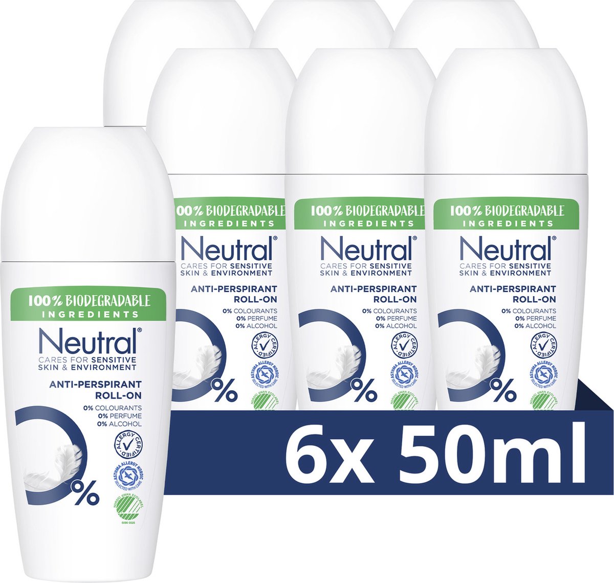 Goedkoopste Neutral Sensitive Skin Deodorant Roller - 6 x 50 ml - Voordeelverpakking