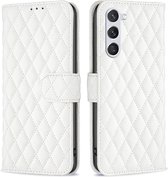 BINFEN Rhombus Book Case - Geschikt voor Samsung Galaxy S23 Hoesje - Wit