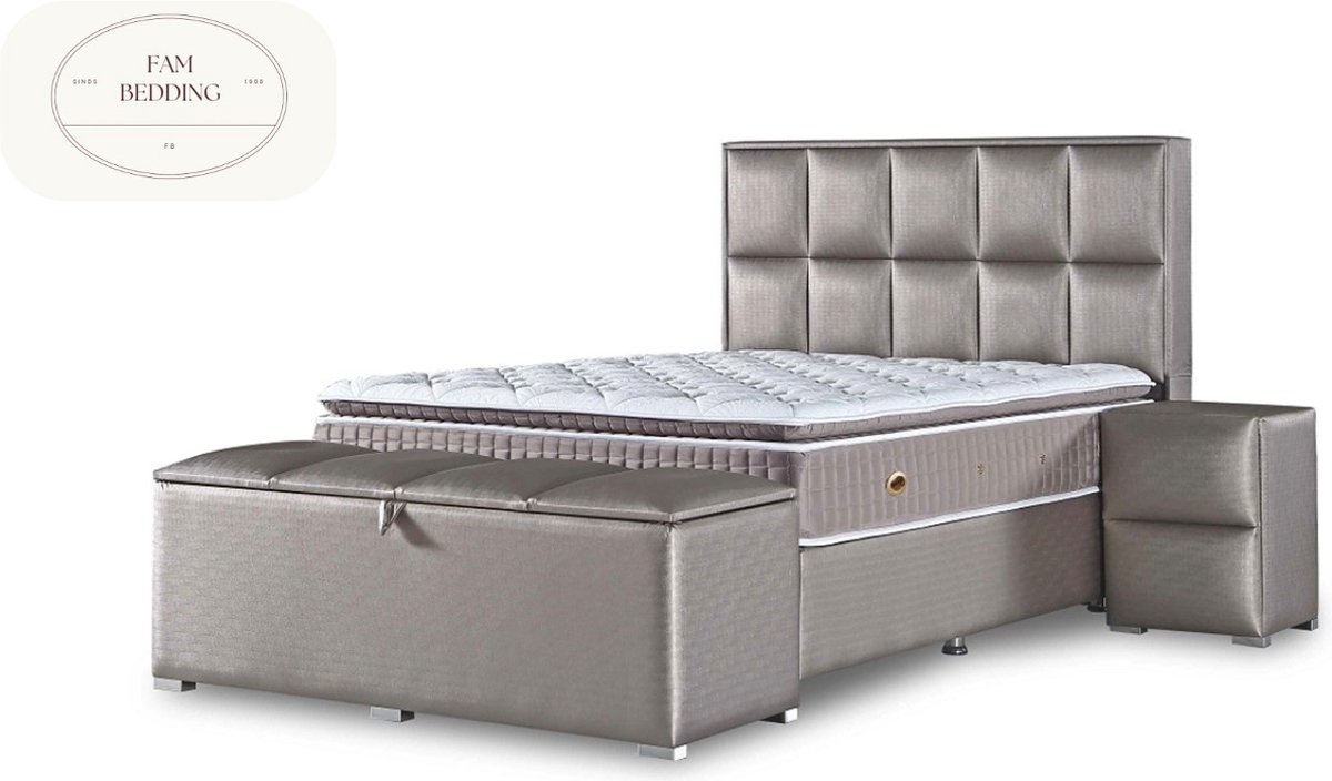 FAM BEDDING Opberg Boxspring Scarlett zonder matras Taupe 180x200