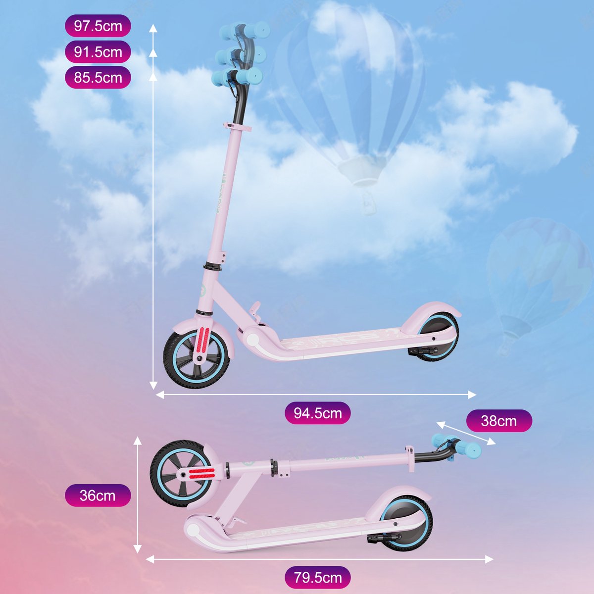 Afbeelding 3 van RCB Elektrische step kinderen - Verlichting - 16 km/u - max 50 kg - Roze