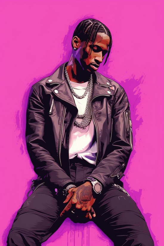 Muziek Poster - Travis Scott Rapper - Rap Poster - Roze - Abstract Poster - Jacques Berman Webster II - 61x91 - Geschikt om in te lijsten