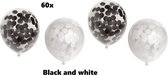 60x Confetti ballonnen Black and white - papier confetti - Zwart en wit Festival thema feest ballon verjaardag