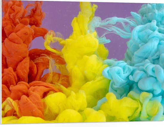 PVC Schuimplaat- Oranje, Gele en Blauwe Rookwolken - 80x60 cm Foto op PVC Schuimplaat