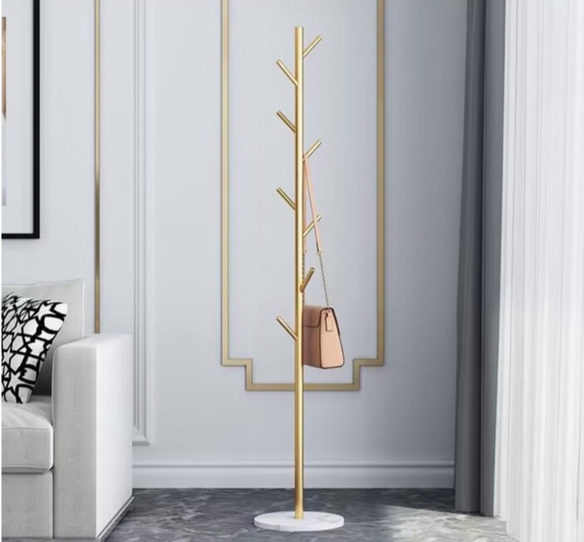 Kapstok Entryway kapstok met plank, 3 in 1 hal boom met schoenenkast en schoenopslag, kapstok met 8 haken, multifunctionele hal organizer accentmeubels met metalen frame, eenvoudige montage 155 cm