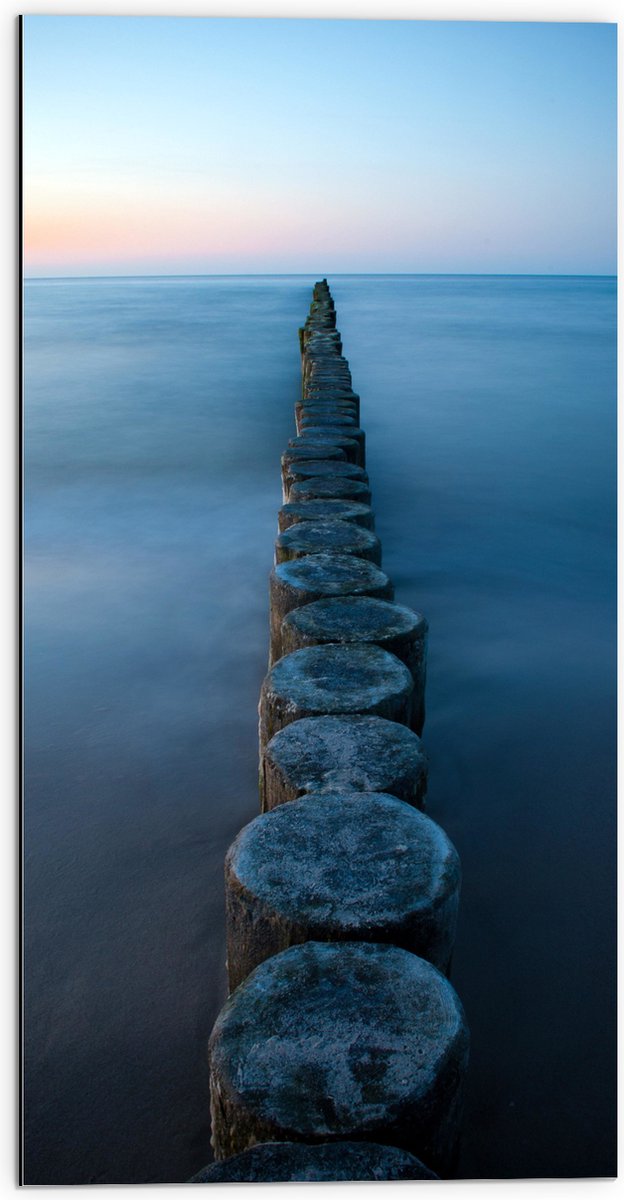 Dibond - Strand - Zand - Zee - Palen - Hout - 50x100 cm Foto op Aluminium (Wanddecoratie v