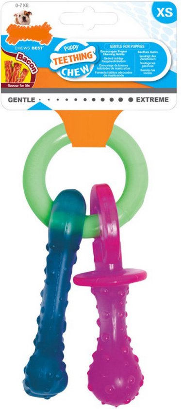 Sucette de dentition Nylabone Puppy Flexible - Jouets pour chiens - Lard 215x100x38 mm 108 g Rose Bleu Vert Jusqu'à 11kg Petit