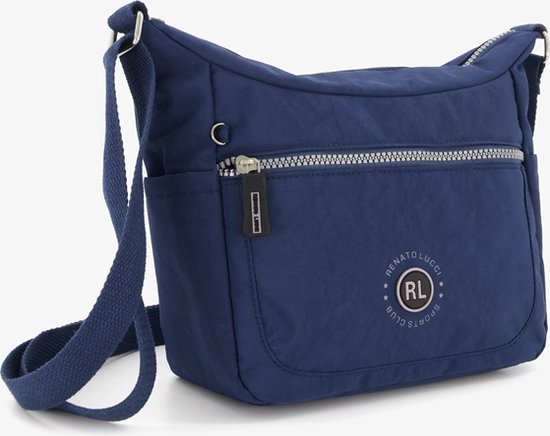 Dameshandtas van leer, hengseltas, vintage tas met handvatten, zachte schoudertas voor vrouwen, donkerblauw, F