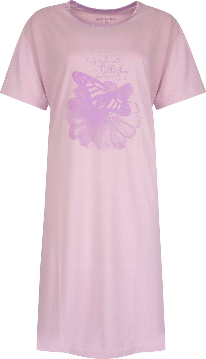 Temptation TPNGD1318A Dames Nachthemd- Big Shirt – Slaapkleed - Korte Mouwen - 100% Gekamde Katoen – Pastel Lila. - Maten: 3XL