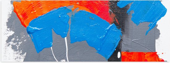 Poster Glanzend – Oranje, Rode Blauwe en Grijze Verfvlekken op Witte Achtergrond - 60x20 cm Foto op Posterpapier met Glanzende Afwerking