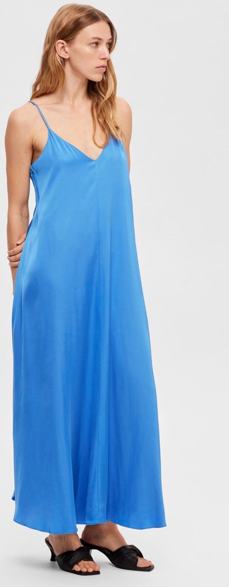 Selected Femme Thea Ankle Satin Strap Dress Nebulas Blue