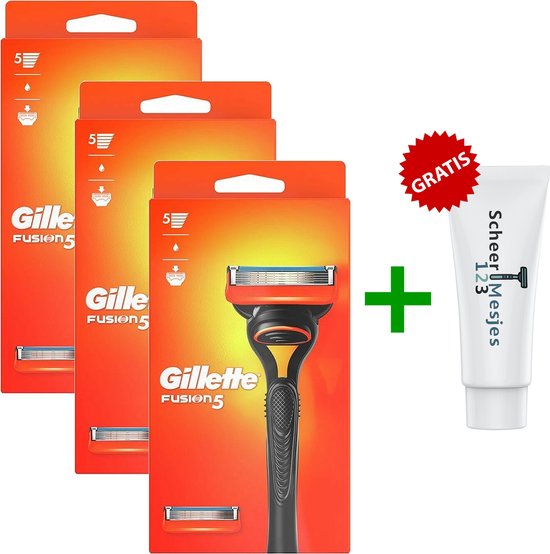 Gillette - Fusion5 - Système de Rasage 3x + Lames de rasoir 3x + Crème à  Raser GRATUITE | bol.com