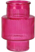 Cactula glazen vaas in fuchsia roze met ribbel patroon 18 x 25 cm Caro