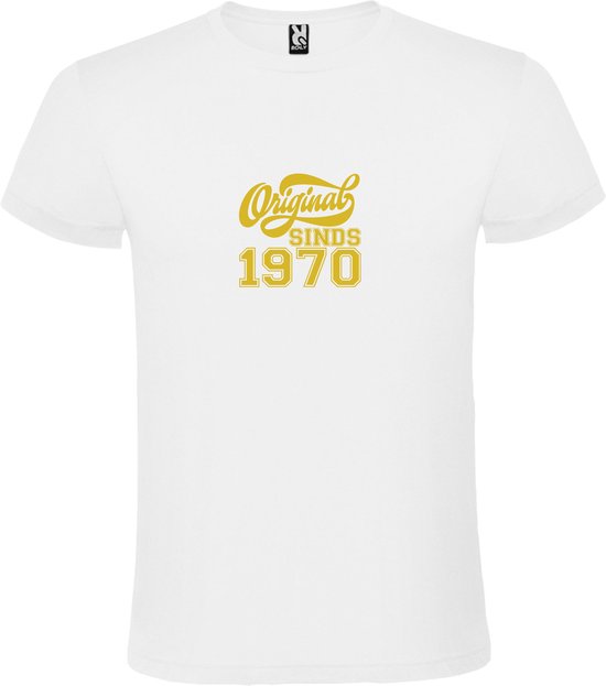 Wit T-Shirt met “Original Sinds 1970 “ Afbeelding Goud Size XXXXXL