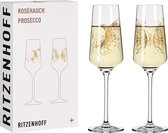 Prosecco glas 200 ml – Rosé touch serie Set nr. 2 – 2 stuks met de motieven, roze goud