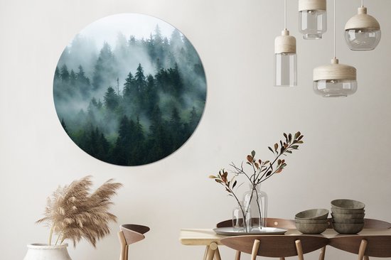 WallCircle - Muursticker - Behangcirkel - Brume - Arbres - Forêt - ⌀ 120 cm - Muurcirkel - Autocollant - Sticker Mural Rond XXL