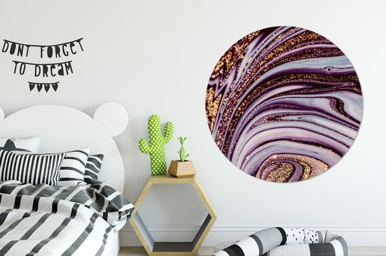 WallCircle - Stickers muraux - Cercle de papier peint - Marbre - Rose - Or - Glitter - Aspect marbre - Luxe - 140x140 cm - Cercle mural - Autocollant - Autocollant de papier peint rond
