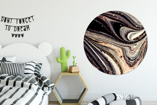 WallCircle - Stickers muraux - Cercle de papier peint - Aspect marbre - Zwart - Or - Wit - Glitter - Marbre - 120x120 cm - Cercle mural - Autocollant - Papier peint autocollant rond XXL