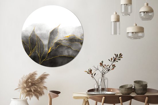 WallCircle - Stickers muraux - Cercle Papier Peint - Marbre - Zwart - Or - Luxe - Aspect Marbre - 120x120 cm - Cercle Mural - Auto Adhésif - Sticker Papier Peint Rond XXL