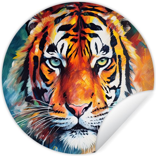 WallCircle - Stickers muraux - Cercle de papier peint - Tigre - Animaux - Peinture à l'huile - Art - 80x80 cm - Cercle mural - Auto-adhésif - Autocollant de papier peint rond