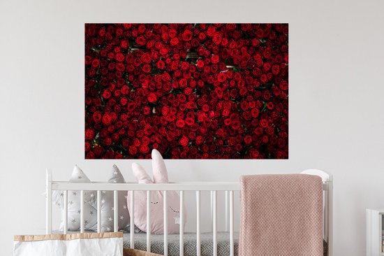 Muurstickers - Sticker Folie - Bloemen - Rozen - Rood - 90x60 cm - Plakfolie - Muurstickers Kinderkamer - Zelfklevend Behang - Zelfklevend behangpapier - Stickerfolie
