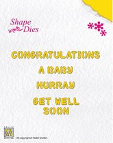 SD028 Snijmal Nellie Snellen - Shape Dies English texts-1 - Congratulations, A Baby, Hurray, Get well soon