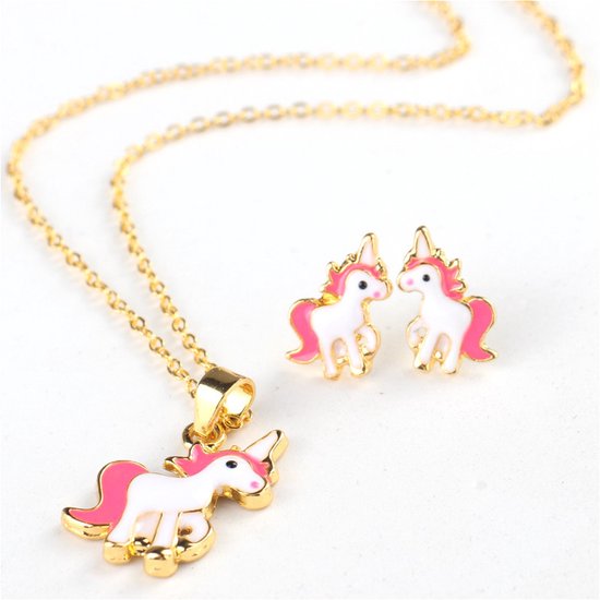 Ensemble Collier Pendentif et Boucles d'oreilles d'Oreilles Licorne - Collier  Enfant 