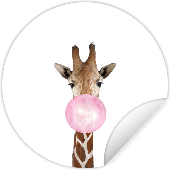 Behangsticker - Kinderkamer decoratie - Giraffe - Kauwgom - Dieren - Meisjes - Kinderen - Roze - 100x100 cm - Muurdecoratie jongenskamer - Woondecoratie