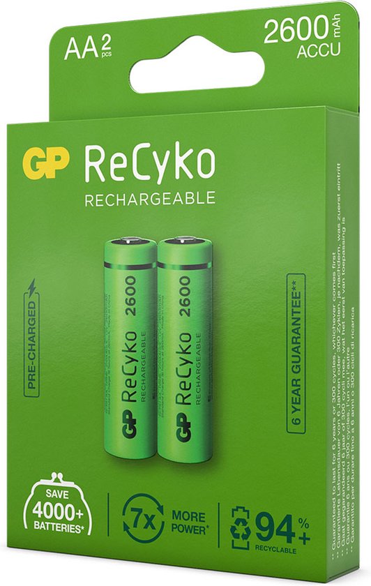GP Batteries 270AAHCE-2WB2, Batterie rechargeable, AA, Hybrides nickel-métal (NiMH), 1,2 V, 2 pièce(s), 2600 mAh
