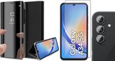 Hoesje geschikt voor Samsung Galaxy A34 - Screenprotector GlassGuard & Camera Lens Screen Protector - Book Case Spiegel Zwart