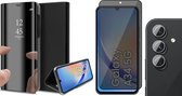 Hoesje geschikt voor Samsung Galaxy A34 - Privacy Screenprotector FullGuard & Camera Lens Screen Protector - Book Case Spiegel Zwart
