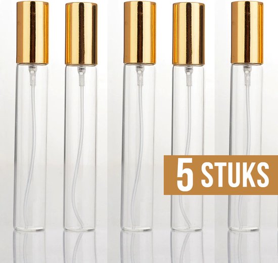 LaGloss® 5 STUKS Mini Parfum Verstuivers 10 ml Navulbaar - 5x Lege Helder Glas Hervulbare Parfumfles Tasverstuiver - 11.4 x 1.4 cm - 10ML