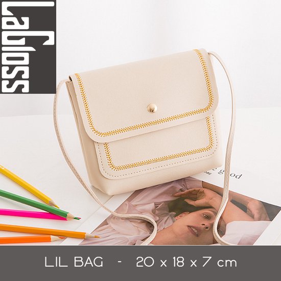 Lagloss Fashion Bag Tas Mode Creme - Klein Modisch Vierkant Tasje - Type Lil Bag - Stiksels SchouderTas - 20x15x6 cm