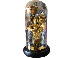 3 Gouden Rozen in Glazen Stolp - uniek Moederdag cadeau - Waardering - Liefde - Verjaardag - Woonaccessoires - Tijdloos - Geschenkverpakking