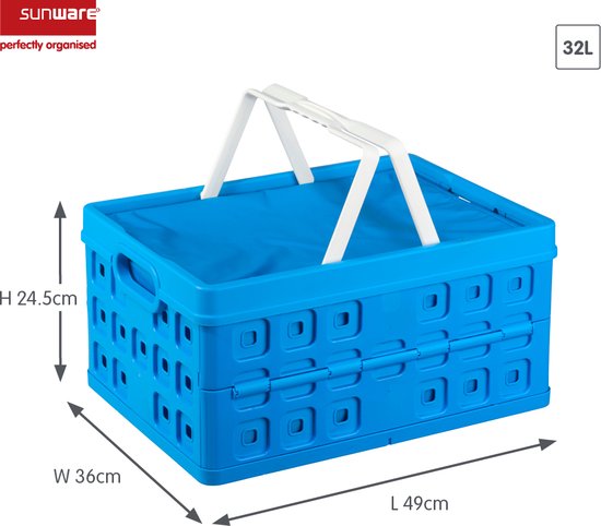 Sunware - Square vouwkrat met handgreep 32L blauw - 49 x 36 x 24,5 cm