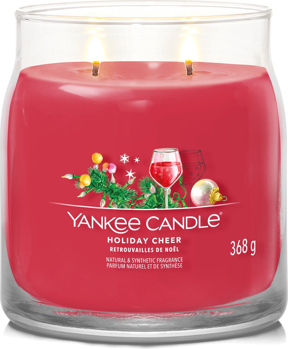Yankee Candle Holiday Cheer Medium Geurkaars - 50 branduren - 2 lonten Rood
