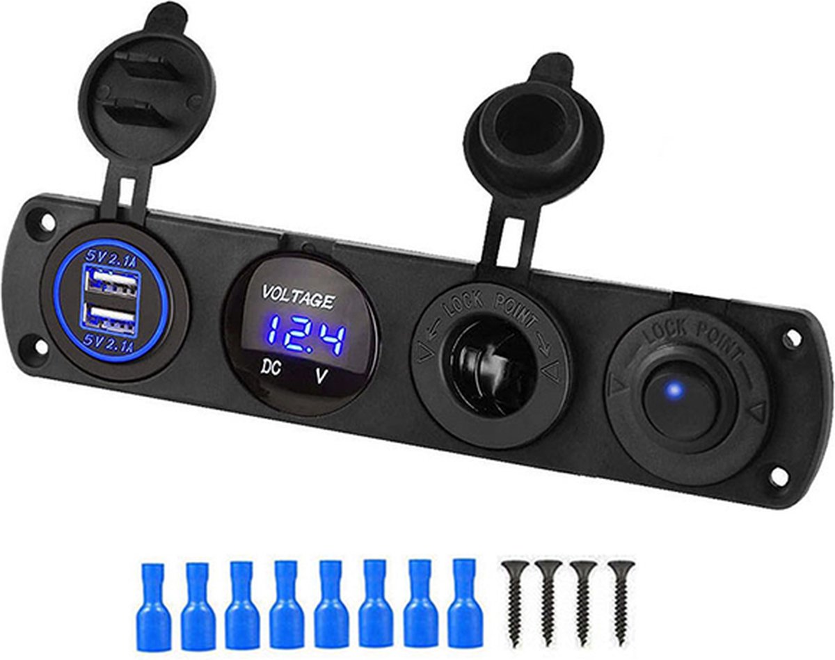 Chargeur USB pour voiture '3EN1', 12/24 V, noir sur