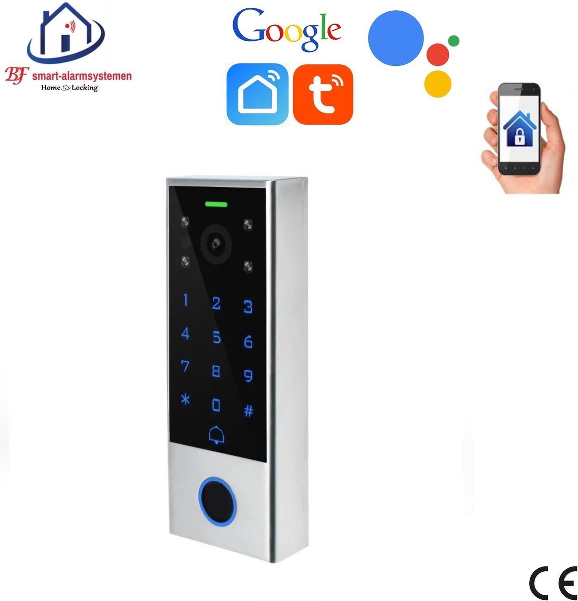 Home-Locking wifi/bluetooth-toegangscontrole/intercom door vingerafdruk,ID-kaart,code met 2.0MP camera met bediening via APP en werkt met spraakgestuurde apps. T-2055