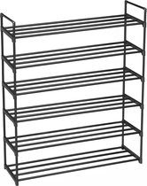ACAZA Schoenenrek - 6 Lagen - Voor 20 tot 24 paar schoenen - 92 x 30 x 113 cm - Metaal - Zwart