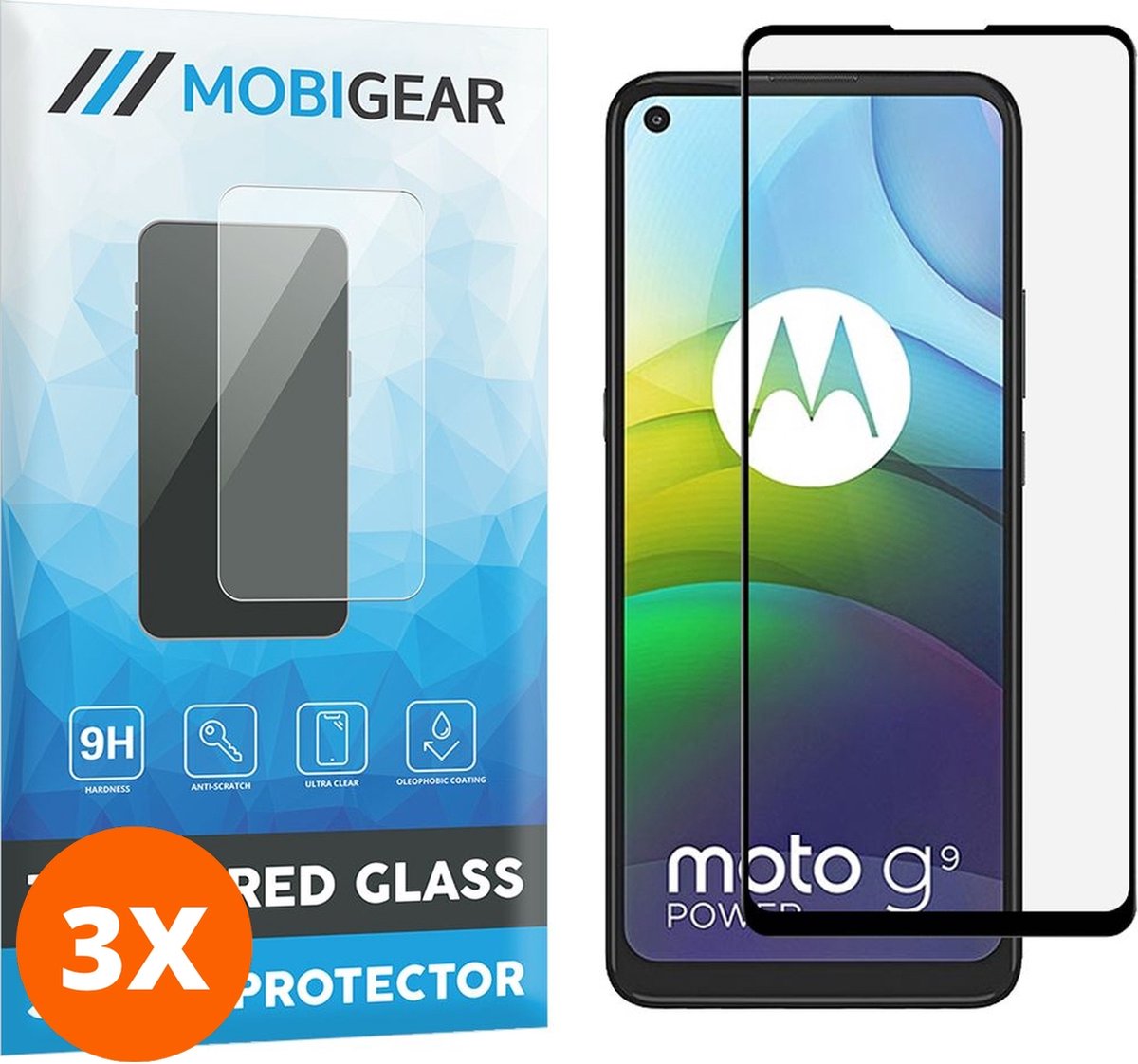 Mobigear Screenprotector geschikt voor Motorola Moto G9 Power Glazen | Mobigear Premium Screenprotector - Case Friendly - Zwart (3-Pack)