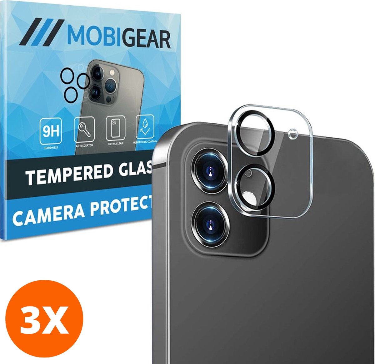 Mobigear Screenprotector geschikt voor Apple iPhone 12 Mini Glazen | Mobigear Camera Protector - Case Friendly (3-Pack)