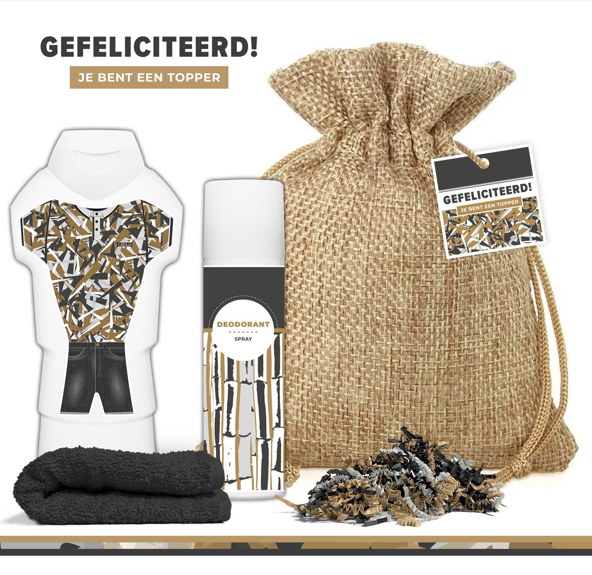 Goedkoopste Geschenkset Gefeliciteerd, je bent een topper! - 5 Producten - 450 Gram | Cadeau voor Hem - Verjaardag man - Giftset Jongen - Verjaardag - Geslaagd - Kleinzoon - Vader - Broer - Zoon - Vriend - Douchegel - Deodorant - Wellness Set