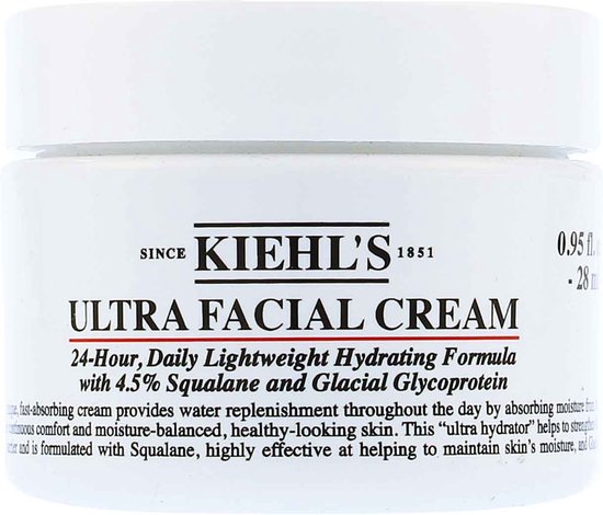Witte pot met Kiehl's logo en 'Ultra Facial Cream' tekst.