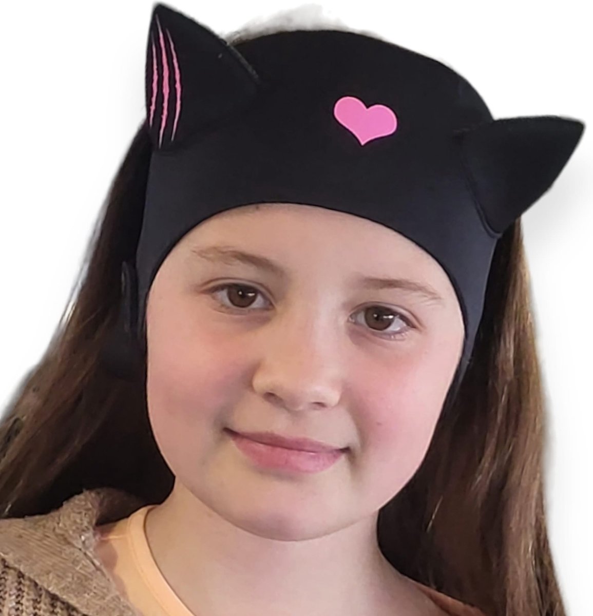 Goedkoopste Horend Goed zwemhoofdband zwart met poes oren - 58 cm
