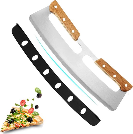 Pizza cutter, roestvrij staal, Pizza mes met houten handvat en
