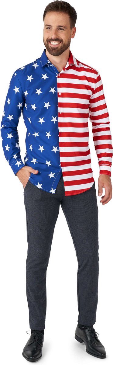 Suitmeister USA Flag - Heren Overhemd - Amerika Shirt - Amerikaanse Vlag - Maat: XXL
