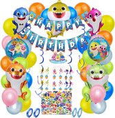 Joya Party® Shark Kinder Verjaardag Versiering 128 stuks | Baby Haai Themafeest Decoratie | Inclusief Feest Ballonnen, Slingers, Toppers & Accessoires | Kinderfeest Versiering