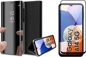 Hoesje geschikt voor Samsung Galaxy A14 - Screen Protector FullGuard - Book Case Spiegel Zwart & Screenprotector