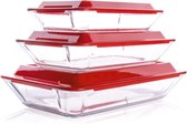 HUSANMP Set van 6 getemperde glazen ovenschalen met deksel, rechthoekige glazen bakvormen, set ovenvorm van glas voor oven, vriezer en vaatwasmachinebestendig (1 l + 1,5 l + 2,5 l)